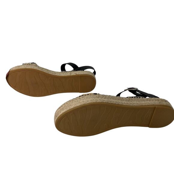 Paseart Women's Espadrille Platform Sandals Sz 39 US 8.5 Black Tan Interwoven - Picture 6 of 9